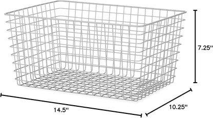 Whitmor 4 Pack Grey Wire Baskets for Organizing Office Wire Storage Baskets Wire Baskets Grey Metal Storage Baskets for Pantry Kitchen Bins Freezer