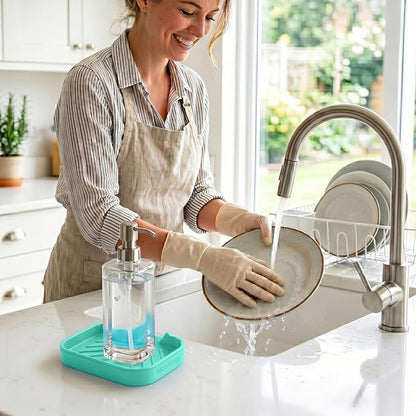 MicoYang Silicone Bathroom Soap Dishes with Drain Spout-Bathroom and Kitchen Sink Organizer,Sponge Holder,Dish Soap Tray,Perfect for Dispenser,Scrubber,Bottle,Cup on Sink or Counter-Mint 4.9"×3.2"