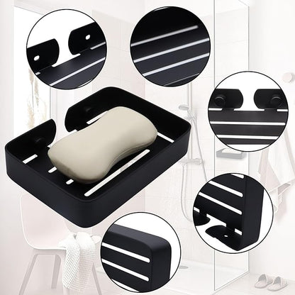 Soap Dish Stainless Steel Black Soap Dish Holder Wall Mounted Shower Soap Holder with Screws, Sturdy Soap Dish for Bar Soap Stylish Soap Dish Holder for Shower Bathroom Kitchen Sink Tub