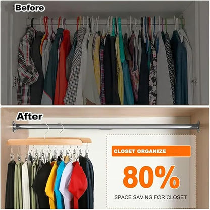 10-Clip Hanging Closet Organizer, Space Saving Pants Hanger with Adjustable Clips, Multi-Layer Garment Rack for Ties, Scarves, Belts, Clothes Storage(Wood+Vintage)