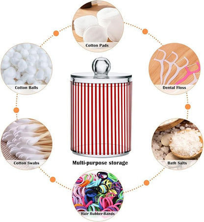 2 Pack Apothecary Jars Red White Stripes Qtip Holder Organizer Clear Airtight Container for Cotton Swabs Food Storage 14oz Plastic Jars with Lids