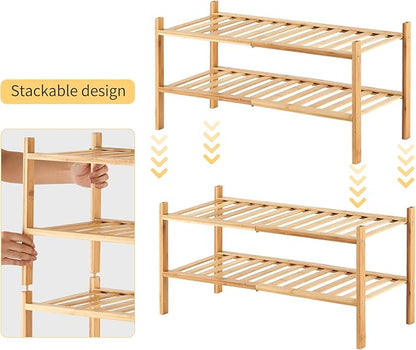 4-Tier Bamboo Shoe Rack for Entryway, Stackable | Heavy Duty | Multi-Function, Free Standing Shoe Racks for Bedroom Hallway Closet