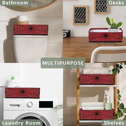 Spiders Web Red Small Bathroom Baskets for Toilet,Foldable Toilet Paper Tank Basket Organizer for Towels Storage Decorative Open Storage Bins for Home,Closet,Containers,Cabinet
