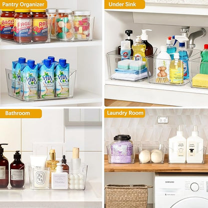 Hudgan 12 Pack Pantry Storage Bins for Kitchen Cabinet, Clear Plastic Organizer Bins for Bathroom, Pantry Organizer Containers for Home Edit, Drawer, Under Sink, Fridge