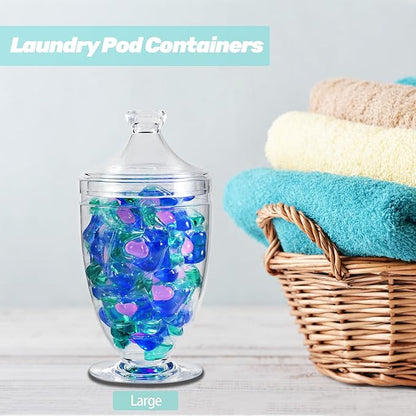 Acrylic Apothecary Jars with Lids, 3-Piece Vanity Organizer Canisters, Storage Container Jars for Bathroom, Laundry Room, Kitchen, Candy Buffet