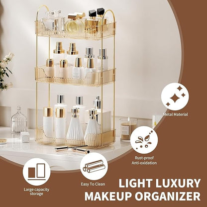 Amber 3-Tier Countertop Vanity Organizer - Skincare & Makeup Shelf for Bathroom Cosmetics, Toiletries, Lotions, Perfumes