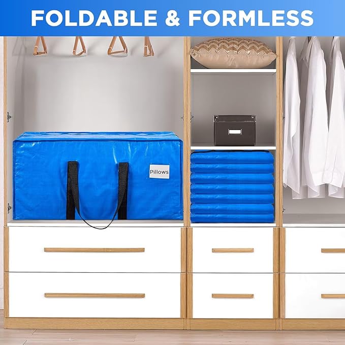 BETU 12 Pack Moving Bags Moving Storage College Dorm Camping Packing Travel PE Heavy Duty, Sturdy Handle, Zipper Large Storage Tote Bag Moving Boxes Box Alternative - Blue 29L x 14W x 13H