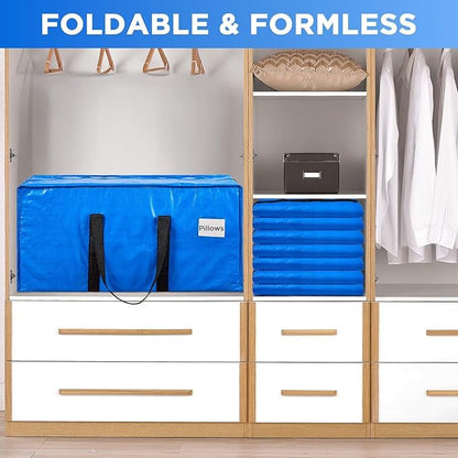 BETU 12 Pack Moving Bags Moving Storage College Dorm Camping Packing Travel PE Heavy Duty, Sturdy Handle, Zipper Large Storage Tote Bag Moving Boxes Box Alternative - Blue 29L x 14W x 13H