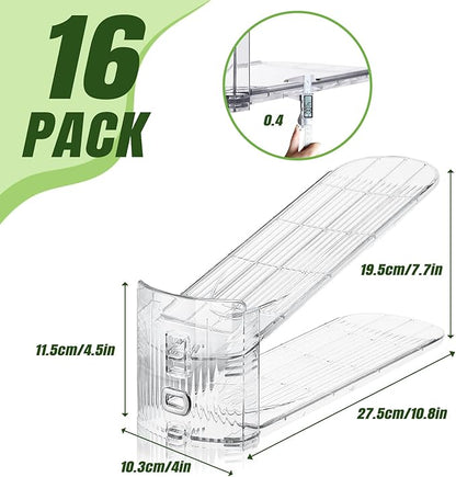 Clear Shoe Slot Organizer, 16 Pack Adjustable Shoe Slots Organizer for Closet Clear Shoe Stackers Shoe Rack Holder Shoe Space Savers for a Pair of Shoes