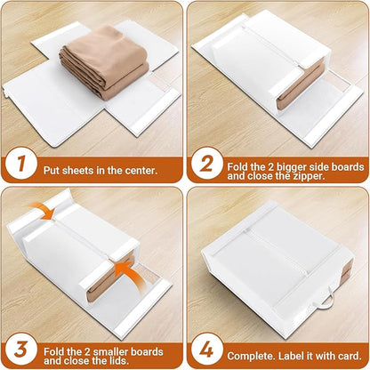 StorageTastic 2 Pack Bed Sheet Closet Organizers and Storage,Sturdy Foldable Storage Containers with Window and Label,Storage and Organization for Bedding Sheets,Duvet Covers,Blankets (White)