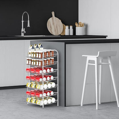DOMYDEVM Can Rack Storage Organizer, 7 Tier Canned Goods Organizer, Silver Beverage Soda Holder Holds up to 84 Can, Can Drink Storage Organizer for Pantry Kitchen