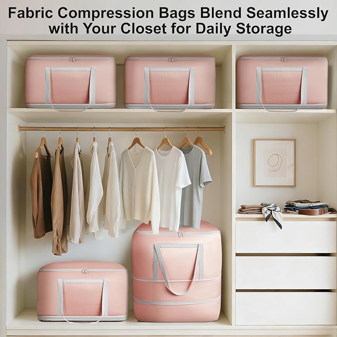 Comforter Storage Bag - 120L Bedding Storage Bags for Moving Closet, Washable Blanket Storage Bag, Ultra Space Saving Self Compression Organizer, 2-Pack, Pink