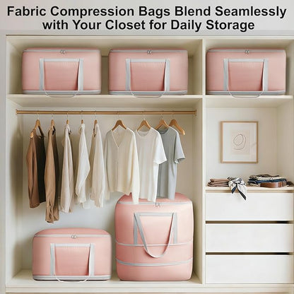 Comforter Storage Bag - 120L Bedding Storage Bags for Moving Closet, Washable Blanket Storage Bag, Ultra Space Saving Self Compression Organizer, 2-Pack, Pink