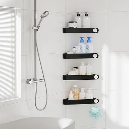 Sotfamily Plastic Shower Caddy Corner (for 90° Only), 4 Pack Adhesive Corner Shower Shelves for Smooth Wall Bathroom Organizers and Storage, Black