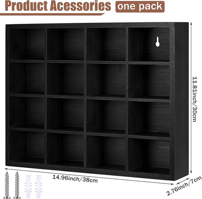 Wesiti Tie Box Organizer Wall Mounted Tie Rack with 16 Compartments Bamboo Belt Holder for Men Scarf Necktie Home Wall Closet(Black Color,1 Piece)
