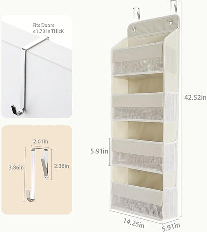 Over the Door Organizer, Door Storage Organizer with Large Capacity Pockets, Hanging Shelves for Bedroom, Closet, Dorm, Pantry (Beige, 4-Tier)