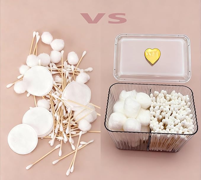 Qtips Holder Bathroom Container, 3-Section Bathroom Organizer Dispenser ,3 Grids Cotton Ball/Swab/Pad Holder ,Jar Organizer Cosmetics Storage for Vanity Clear
