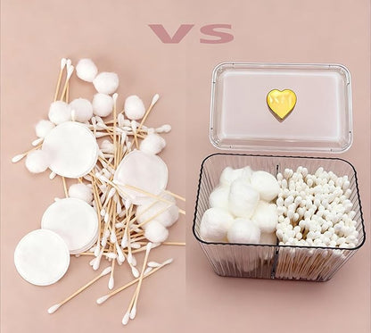 Qtips Holder Bathroom Container, 3-Section Bathroom Organizer Dispenser ,3 Grids Cotton Ball/Swab/Pad Holder ,Jar Organizer Cosmetics Storage for Vanity Clear
