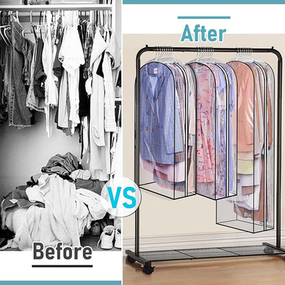 MISSLO 10" Gusseted All Clear Garment Bags for Hanging Clothes 40"+60" Suit Bags for Closet Storage Dresses Protectors for Shirts, Coats, Gowns, 3 Packs
