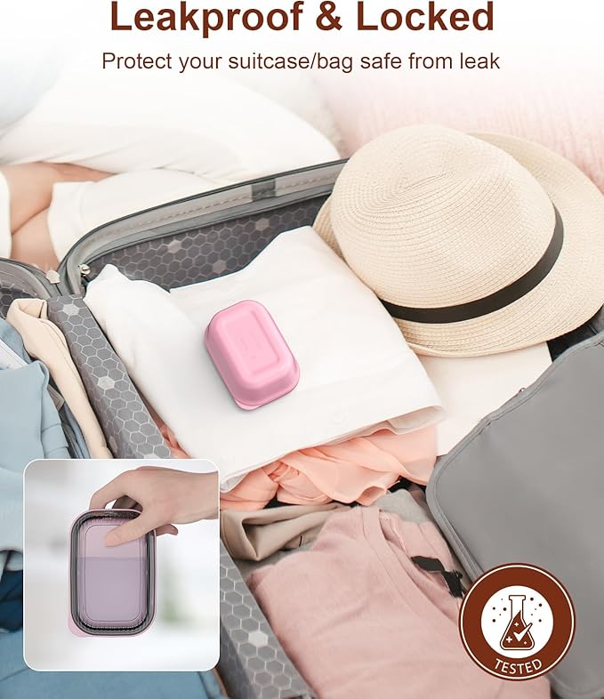 Quatish Bar Soap Holder Dish, Leakproof Travel Soap Case for Shower, Portable Travel Size Toiletries Camping Essentials for Gym, Dorm, Bathroom, Pink
