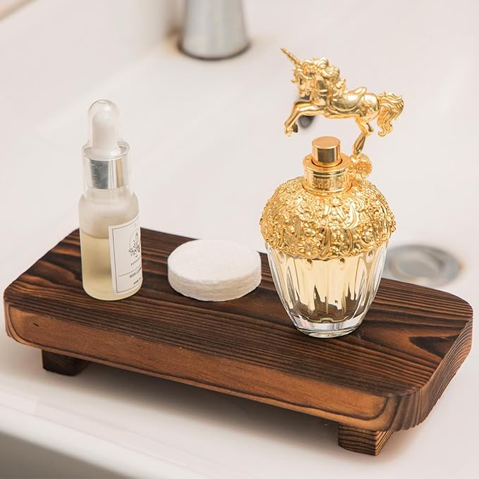 FLYIEE Wood Risers for Decor Display, Bathroom Counter Sink Decor, Dish Soap Tray Wood Tray for Kitchen Counter, Small Wooden Soap Stand, Wood Soap Pedestal, Soap Dispenser Stand Modern Farmhouse