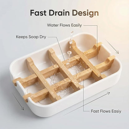 Bamboo Fiber Soap Holder and Soap Dish Combination for Bathroom Bar Soap Holder Sink Deck Bathtub Shower Tray (White)