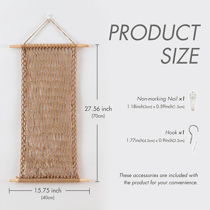Pretty Jolly Macrame Hair Clips Accessories Organizer Hairbow Holder Rack for Girl Clips Storage Claw Clip Ornaments Keeper for Girls Room Wall Hanging Decor(Jute)