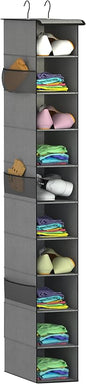 Libeder Hanging Shoe Organizer,10-Shelf Hanging Closet Organizers and Storage Shoes Organizer Shelves Hanging Shoe Rack Holder with 6 Mesh Side Pockets Gray