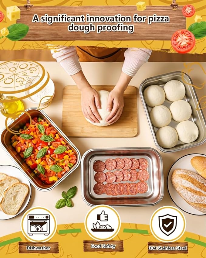 2 Pack Pizza Dough Proofing Box, 10L Stainless Steel Proofing Container with Clear Airtight Lid, Stackable Fermentation Storage for Dough Balls & Bread, Includes Cutter