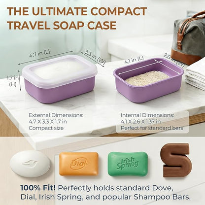 AIMAIAIMAI Enhanced Leak Proof Travel Soap Container, Compact Silicone Travel Soap Holder with Drainage Pad, Great for Camping, Gym and Business Trip (Purple)
