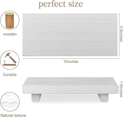 zoocatia Small Wood Tray Pedestal Stand Farmhouse Bathroom Decor Decorative Wooden Riser Kitchen Soap Dish Holder for Vanity, Counter, Sink, 10" x 4.5" - White