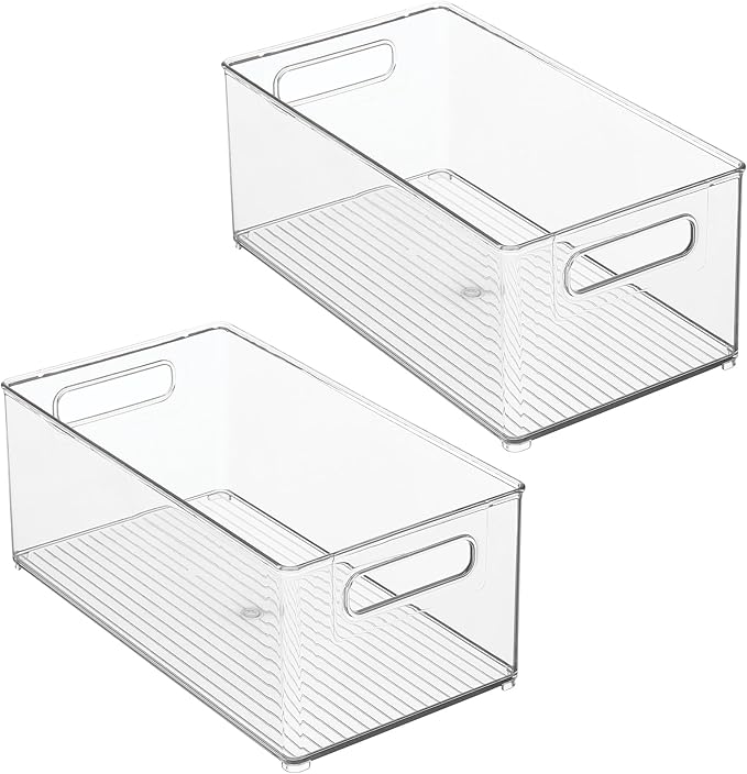 iDesign Stackable Fridge Bin - Kitchen Storage Bin for Pantry, Cabinets, or Fridge, Set of 2, Clear