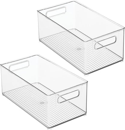 iDesign Stackable Fridge Bin - Kitchen Storage Bin for Pantry, Cabinets, or Fridge, Set of 2, Clear