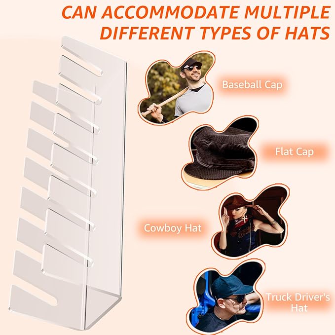 2pc Hat Organizer For Baseball Caps,No Install Basketball Cap Storage Rack,Accommodate 2x7 Baseball Caps,Acrylic Hat Display Rack Hat Rack Hat Storage In Cloakroom/Wardrobe/Bedroom/Dressing Table