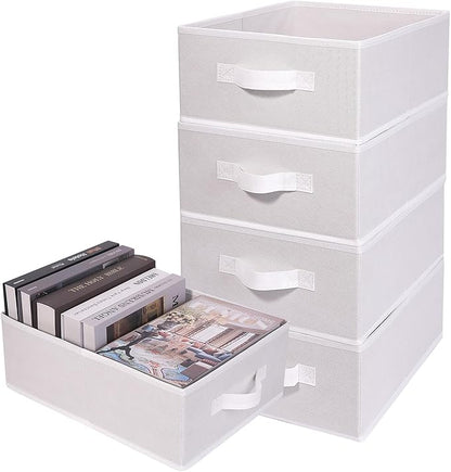 Clothings Collapsible Storage Bins, Foldable Organizers and Storage Baskets Cube Storage Bin for Bedroom Living Room (4 Pack) (White, 15.4x11.4x5.5inch)