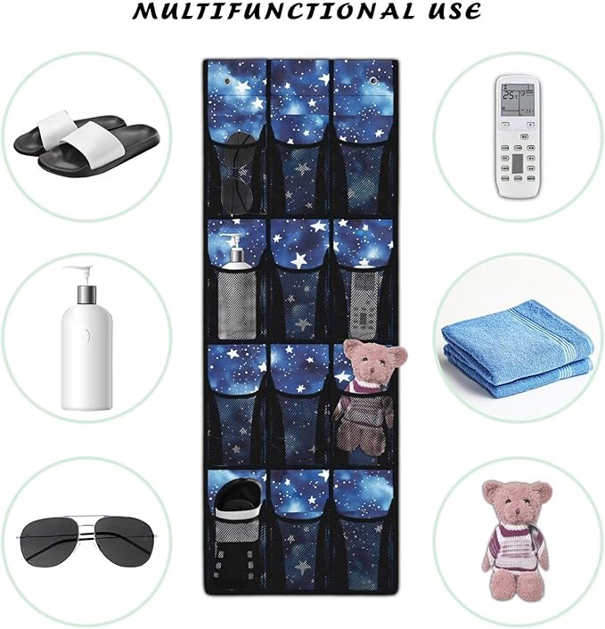 Starry Sky Over the Door Shoe Organizer,Hanging Storage Bags with 12 Mesh Large Pockets,Hanging Shoe Storage Hanging Bag