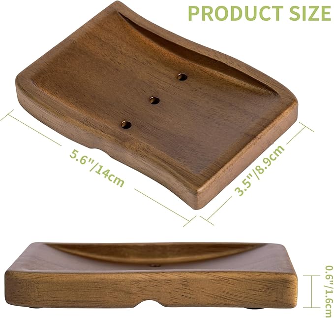 Wood Self-Draining Bar Soap Holder, Soap Dish with Draining, 3 Holes Design Keep Soap Saver Tray/Sponge Holder Dry, Bathroom/Kitchen Soap Case, Brown