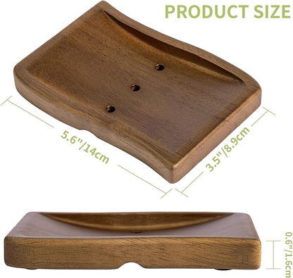 Wood Self-Draining Bar Soap Holder, Soap Dish with Draining, 3 Holes Design Keep Soap Saver Tray/Sponge Holder Dry, Bathroom/Kitchen Soap Case, Brown
