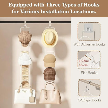 18 Pack Over The Door Hat Organizer for baseball caps | Multi-Functional Baseball Hat Rack for Closet | Wall Mounted Hat s torage organizer | 5 types of accessories cap holder stand w hooks ,White
