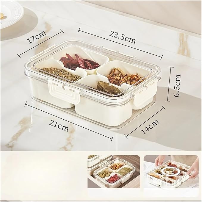 Kitchen Seasoning Storage Box Spice Box Integrated Multi Grid Storage Sealed Tank Moisture-Proof Salt Tank Kitchen Supplies Tool(4 Grid)