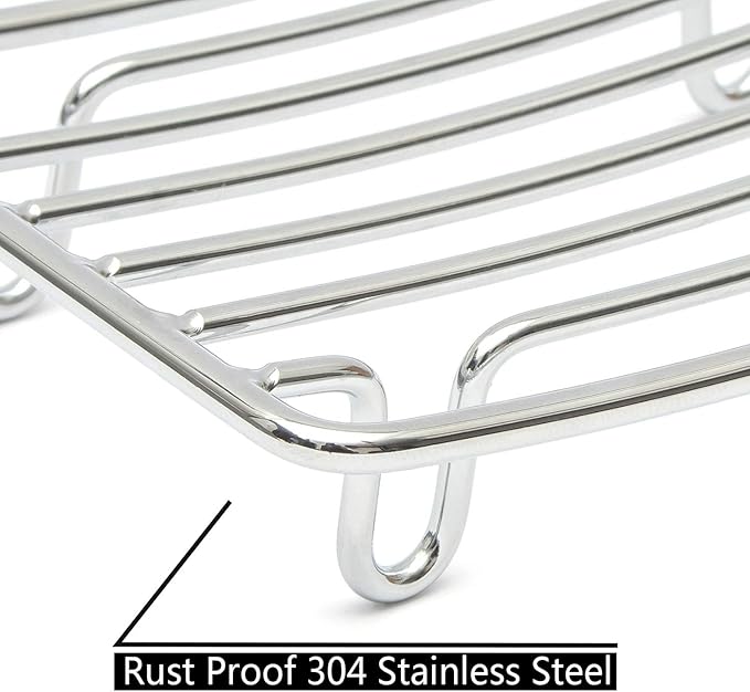 Bar Soap Dish Holder for Shower Bathroom Stainless Steel Rust Proof Self Draining with White Soap Saver Pad