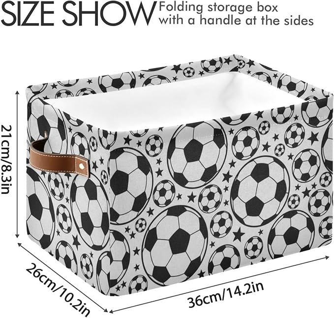 Soccer Ball Football Large Storage Basket Cube Storage Bin Canvas Fabric Organizer Handles Collapsible Decorative for Clothes Toys Bedroom