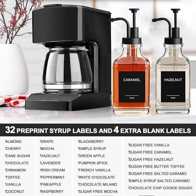 AXIM Coffee Syrup Pump Dispenser,500ml/17oz Glass Syrup Bottle with Pump and Labels, Syrup Bottles for Coffee Bar Station Organizer