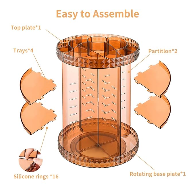 V-HANVER 360 Rotating Makeup Organizer Perfume Organizer Coffee Color Cosmetic Storage Display Case Large Capacity Beauty Holder Adjustable Partition Height for Bedroom Dresser or Bathroom Vanity