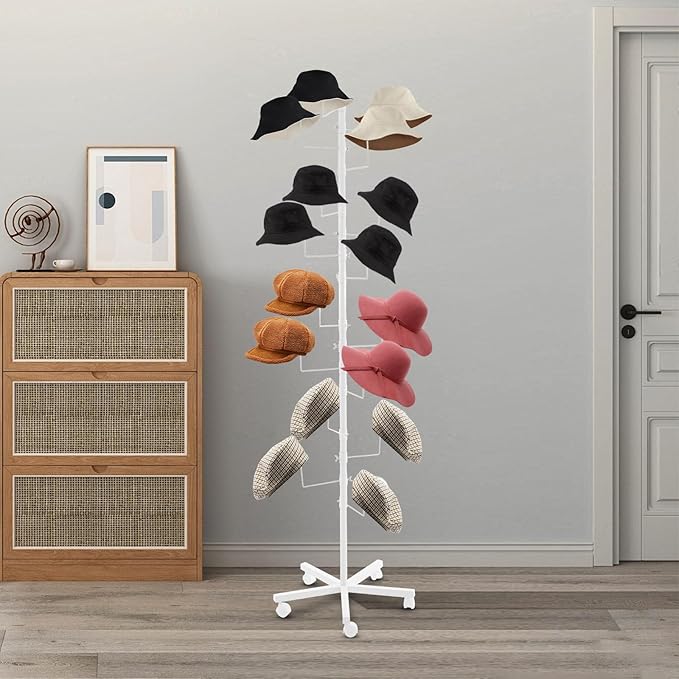 Freestanding Hat Rack - Hat Display Rack - Modern Large Freestanding Hat Rack Stand - Hat Display Stand for Cloakrooms, Entrances, Bedrooms, Clothing Stores, Trade Exhibitions (White)