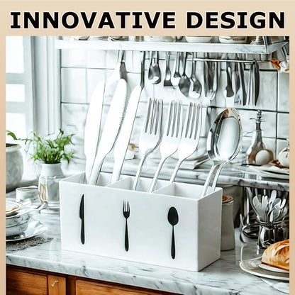 Silverware Organizer Countertop,Acrylic Small Silverware Caddy for Countertop,Knife Fork and Spoon Organizer for Kitchen Storage,Cabinet and Dining Room(White)