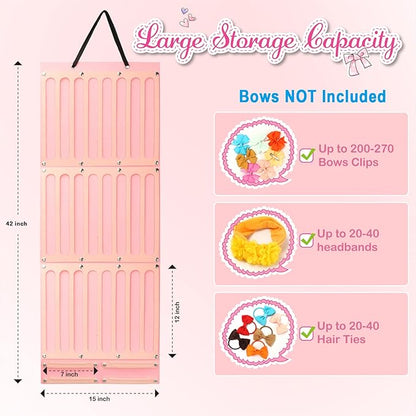 Hair Bows Holder & Organizer w/Extra Large Capacity, Head Bows Hanger, 27 Ribbons, Baby Hair Accessory Storage Display with Sturdy Rope, Wall Hanging for Girl Room