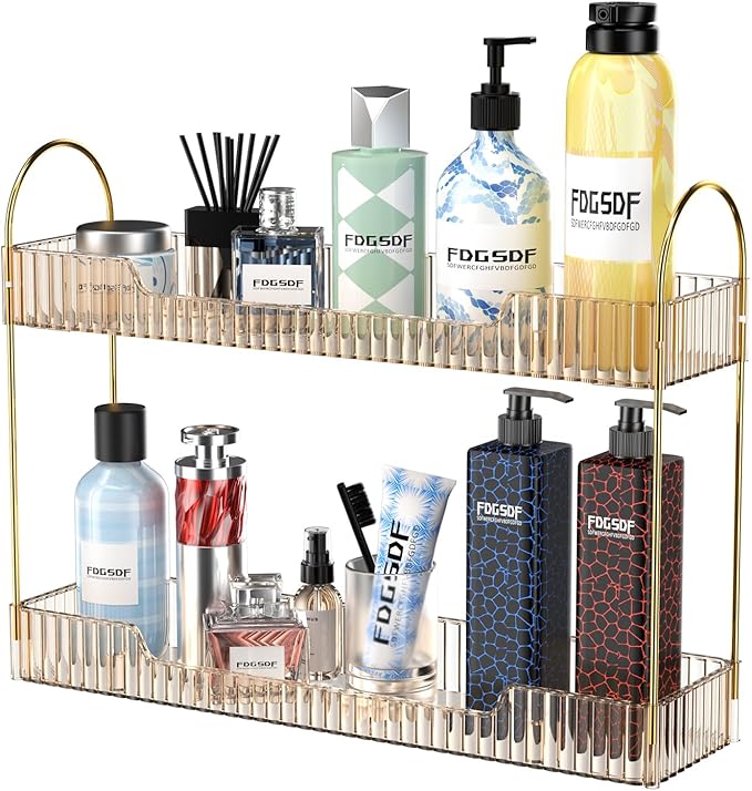GTI Narrow Bathroom Organizers and Storage, 2 Tier Rectangle Makeup Counter Organizer, Perfume Cosmetics Skincare Vanity Organizers, Dresser Countertop Organizer for Women (Gold)