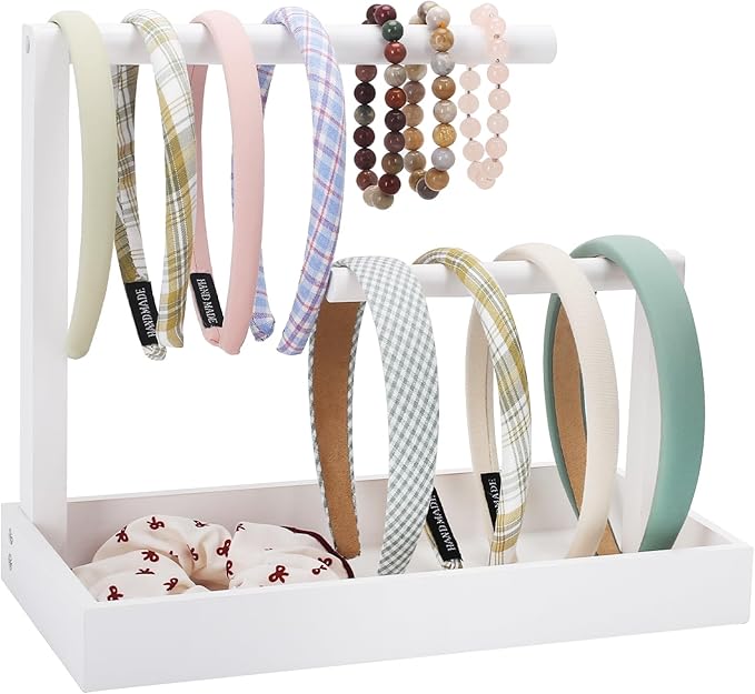 Headband Organizer Headband Holder for Girls Hair Tie Holder Stylish Vanity Organizer with Rustic Natural Wood Design for Bathroom & Dressing Tablespace-Saving Hair Accessory Storage