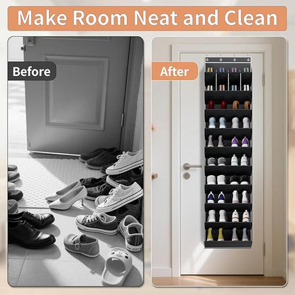 KYEVIS 10-Tier Large Size Over the Door Shoe Organizer, 20 Pairs Hanging Shoe Rack for Closet with Deep Pockets, Space-Saving Storage for Sneakers, Boots Heels (Black)